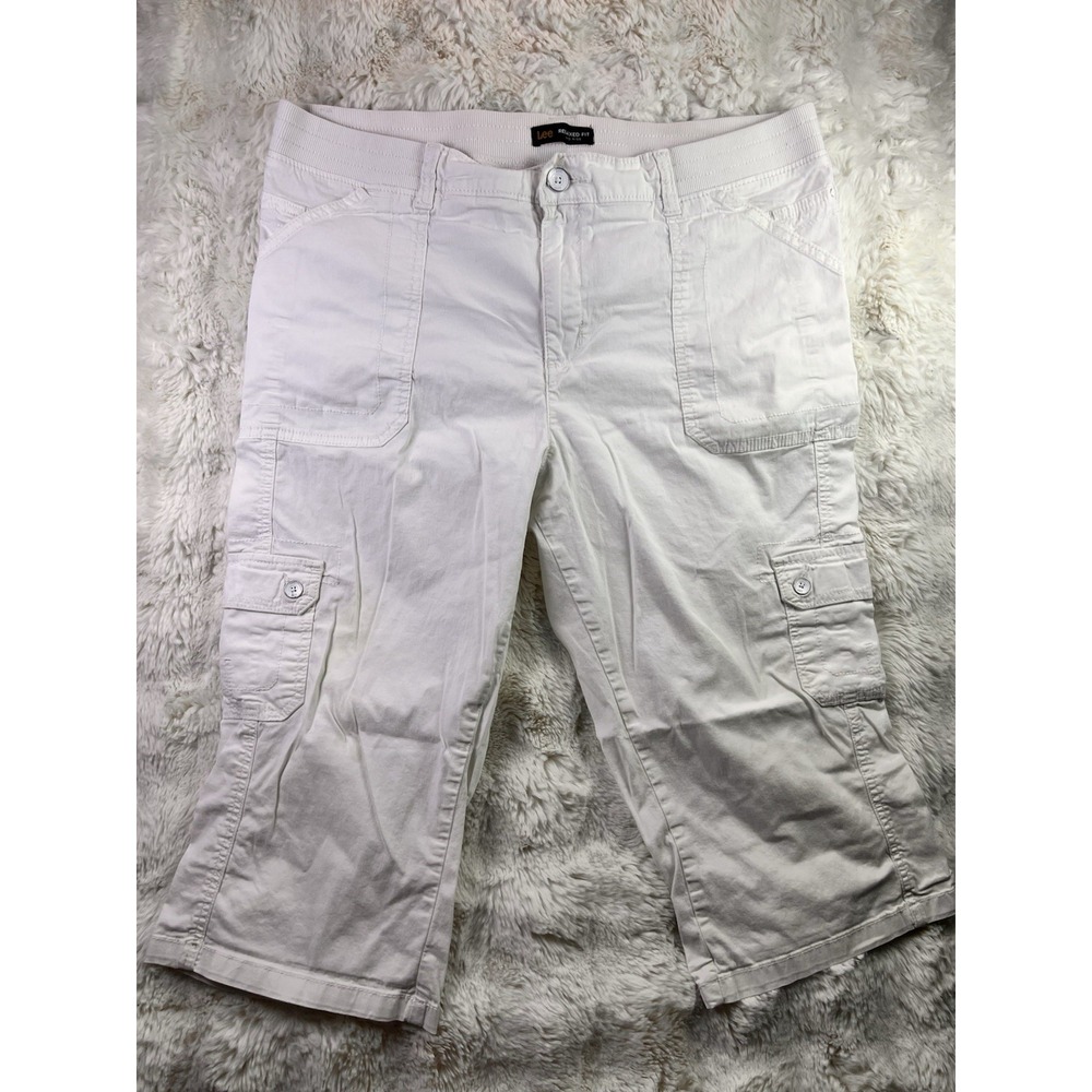 Lee Womens White Sz 18 Capri Pants Relaxed Fit Mid Rise Stretch Casual Short A7